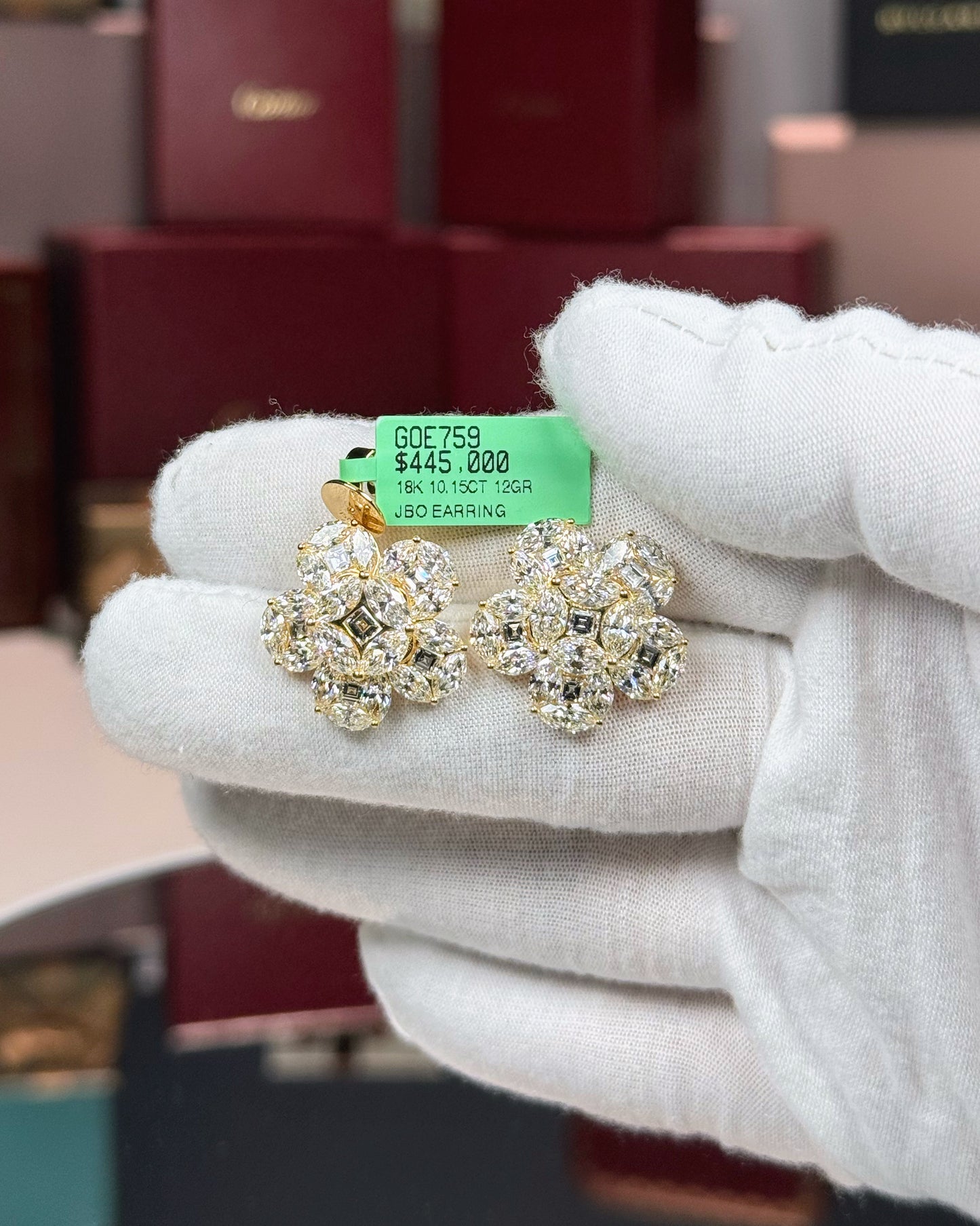 18k Yellow Gold Cluster Diamond Floral Motif Earrings