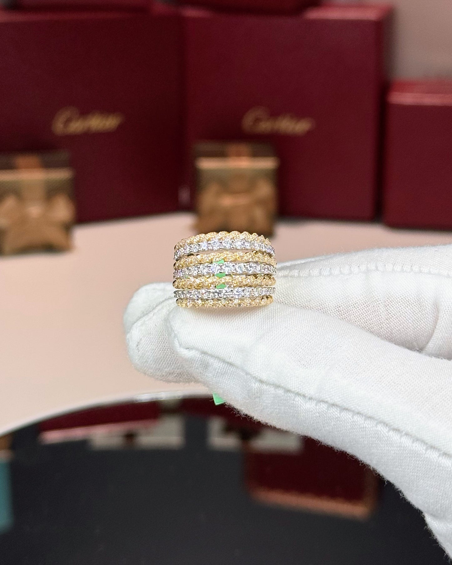 18k Yellow Gold Multi-layer Band Diamond Ring