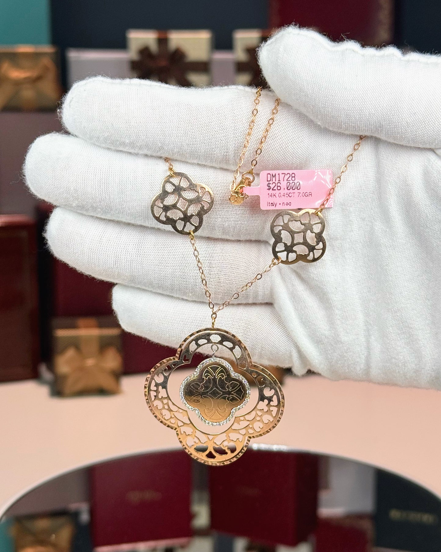 14k Rose Gold Filigree Flower Diamond Necklace