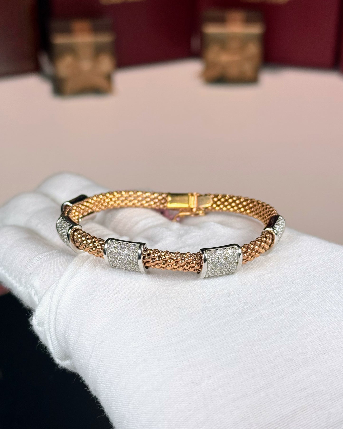 14k Rose Gold Braided Diamond Bracelet