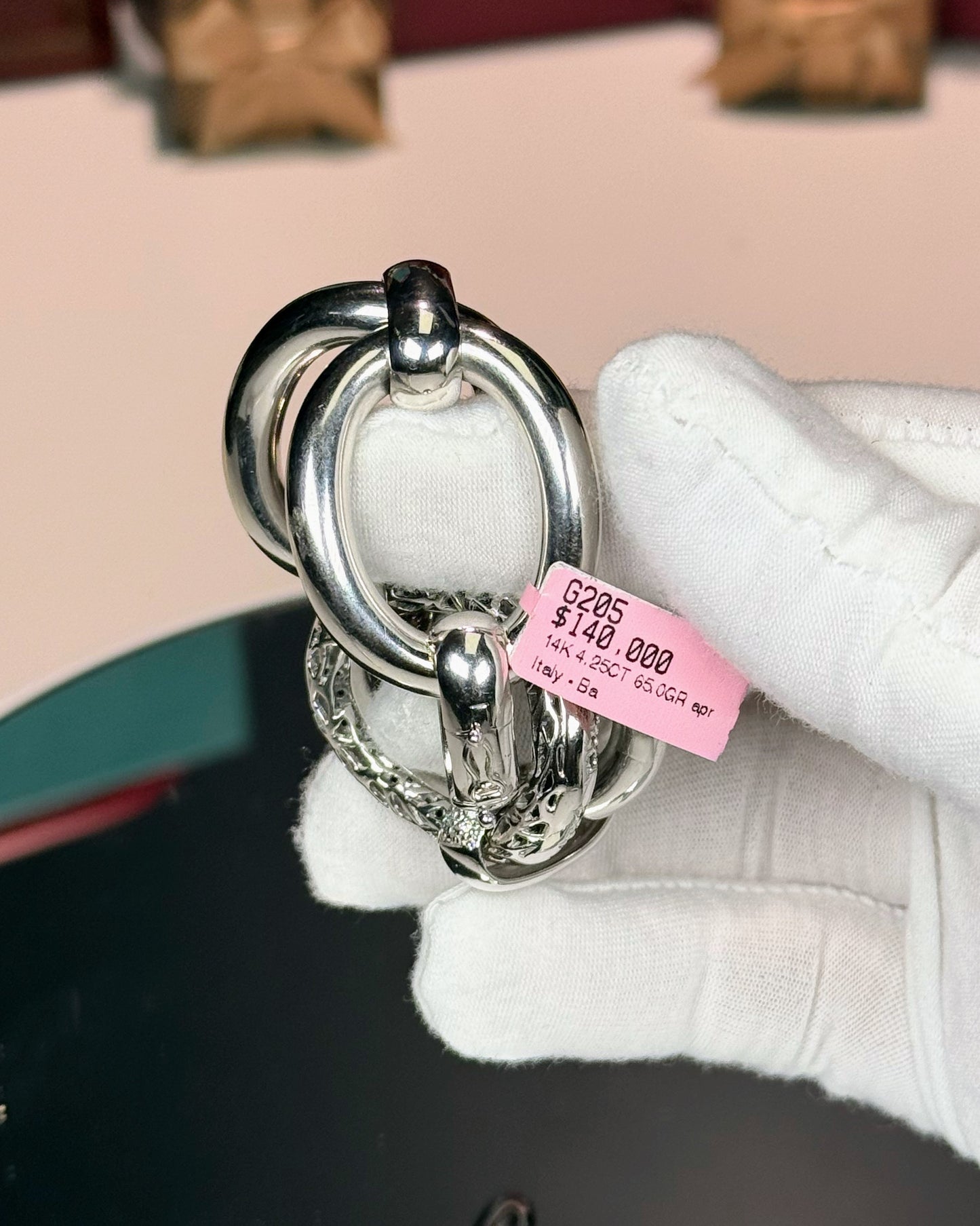 14k White Gold Black Diamond Chain Bracelet