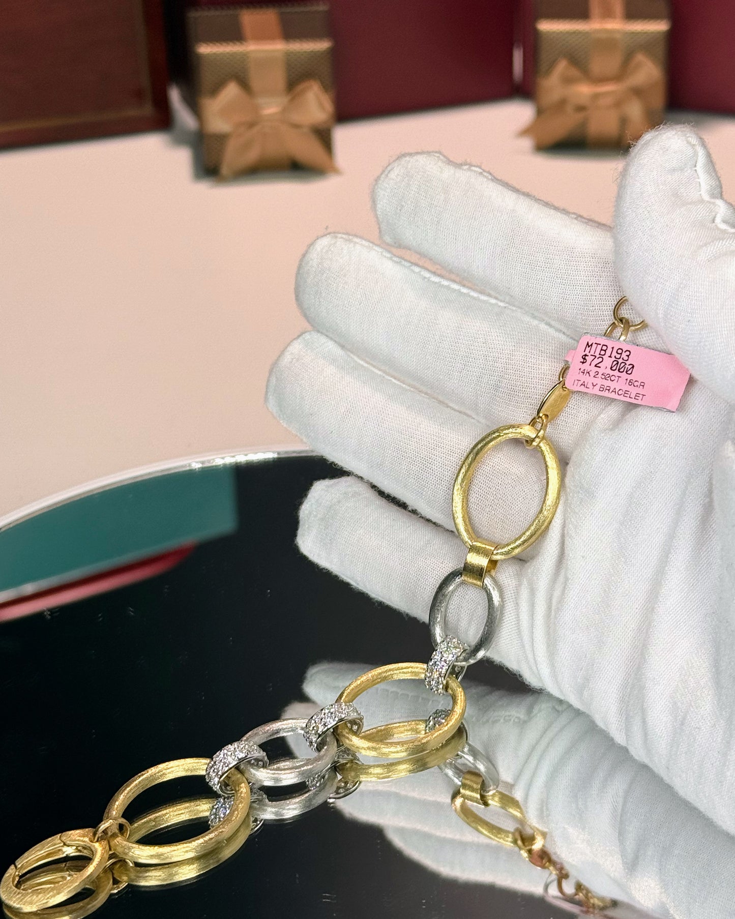 14k Two Tone Diamond Chain Bracelet