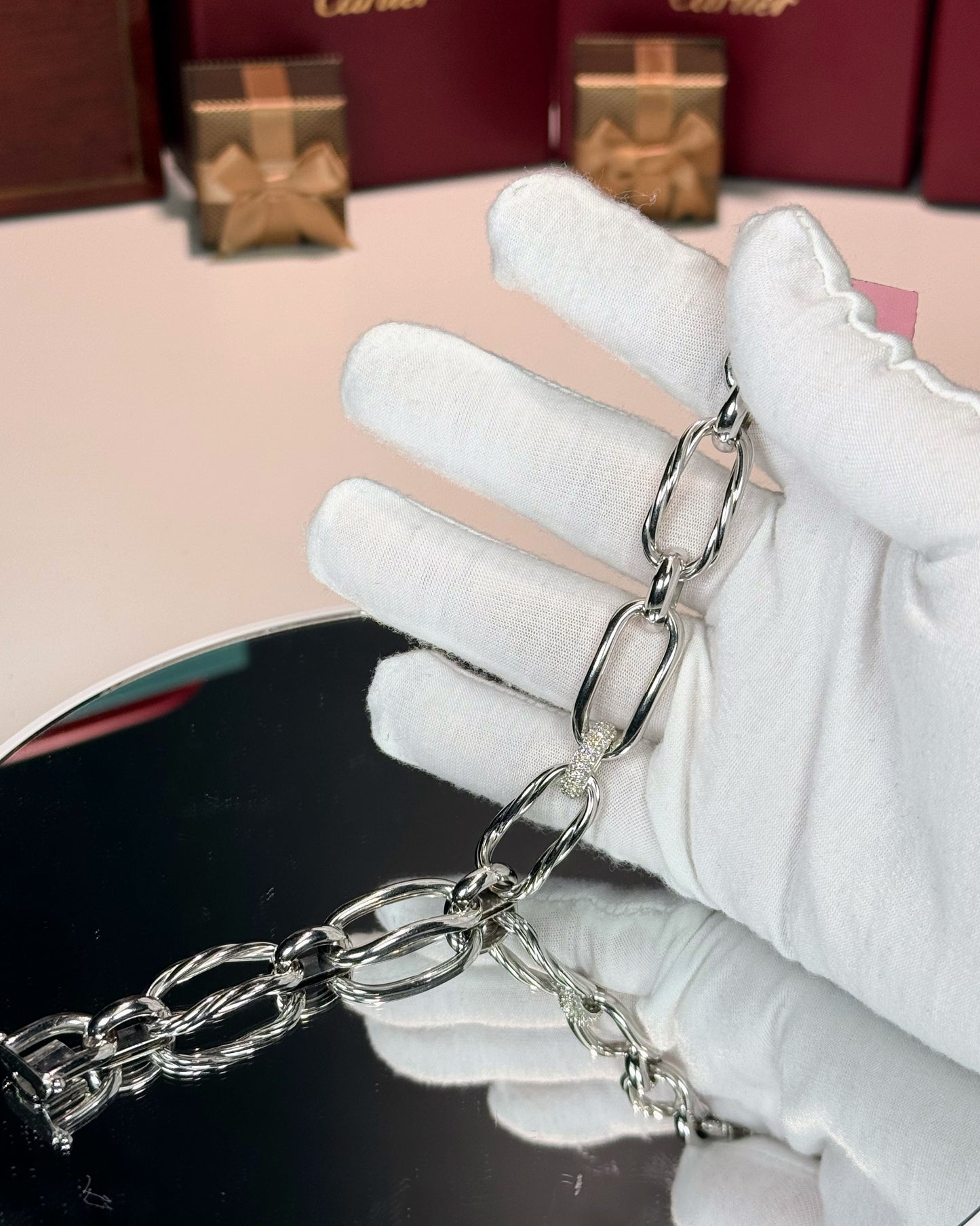 14k White Gold Diamond Chain Bracelet