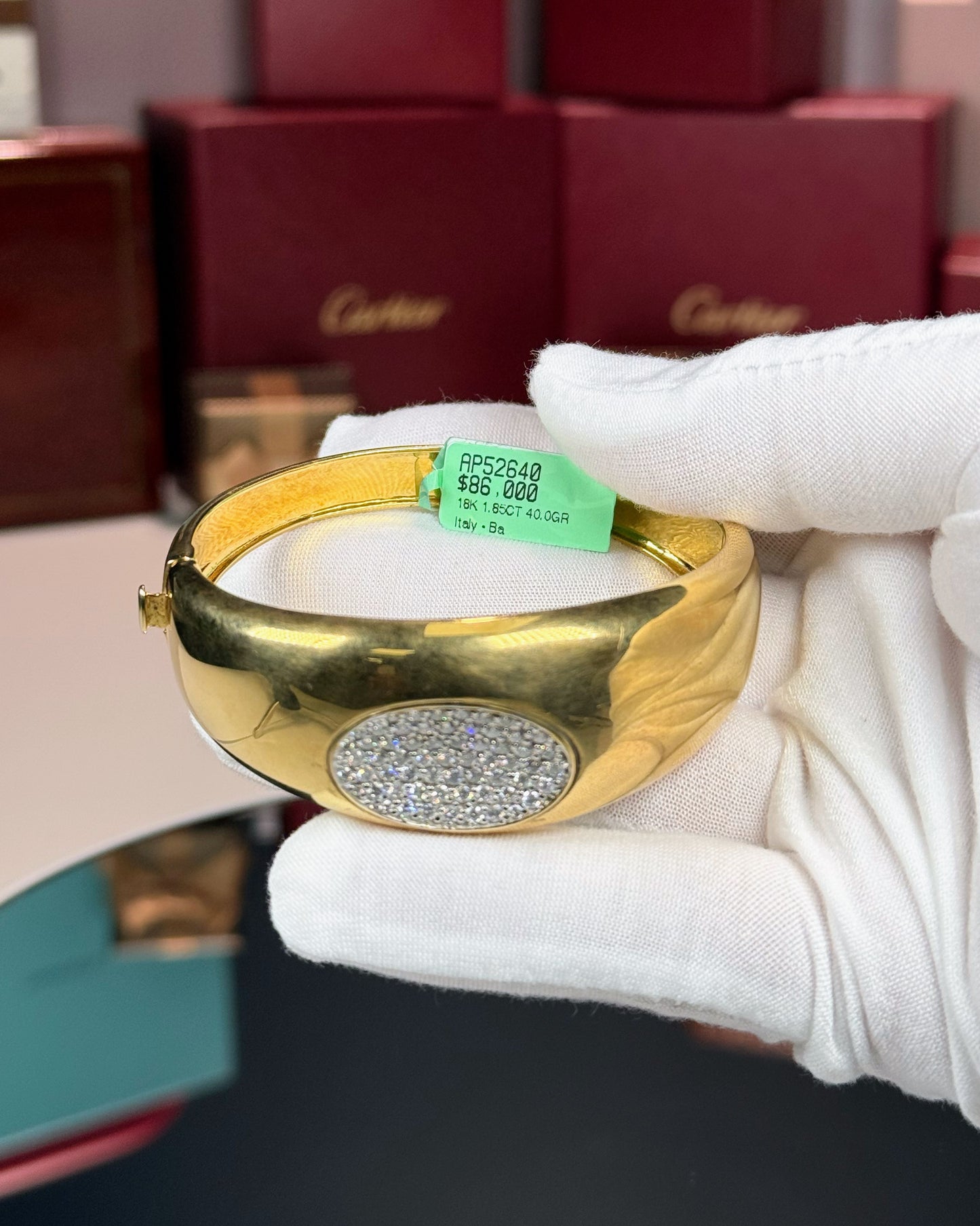 18k Yellow Gold Diamond Cuff Bangle