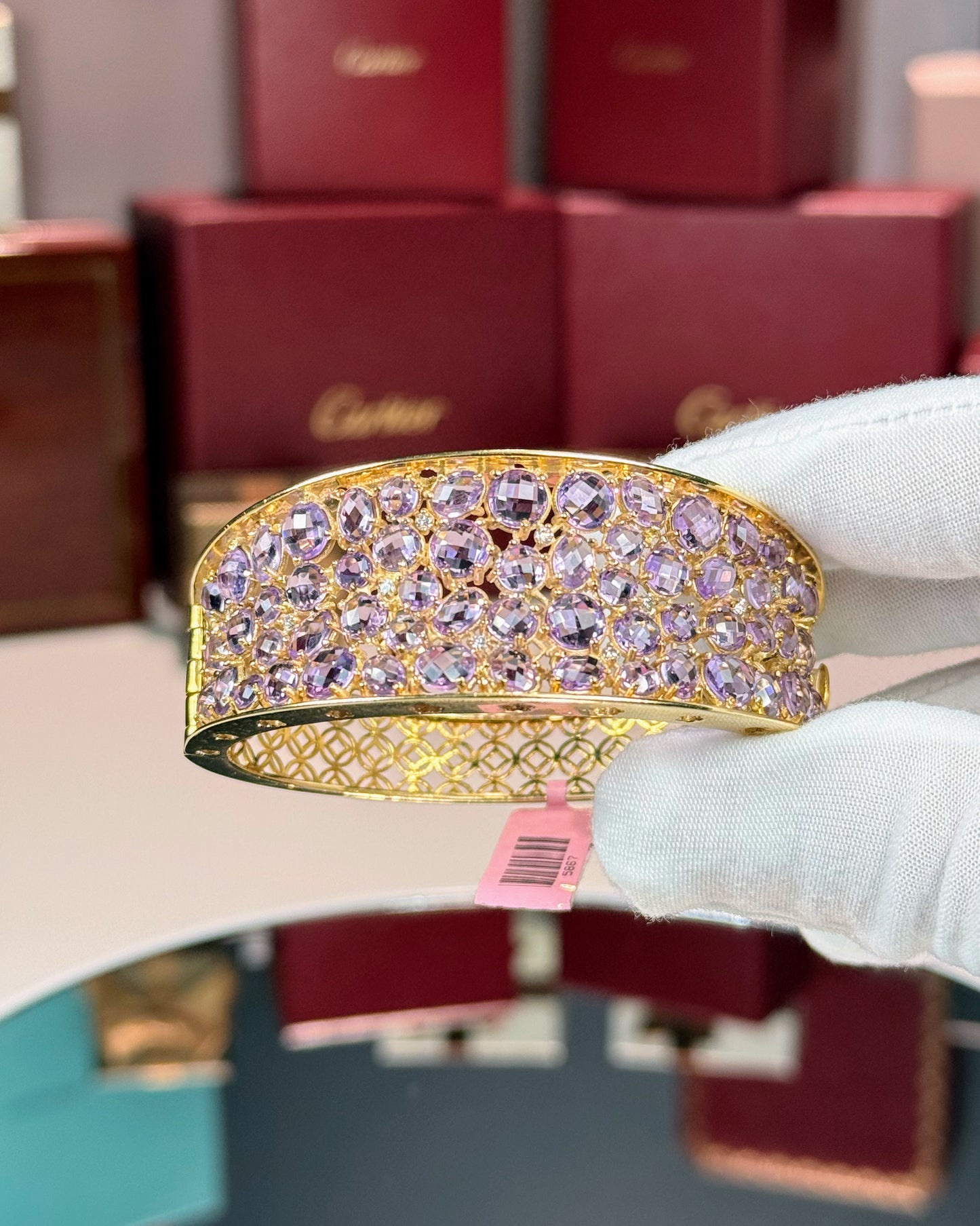 14k Yellow Gold Amethyst and Diamond Bangle