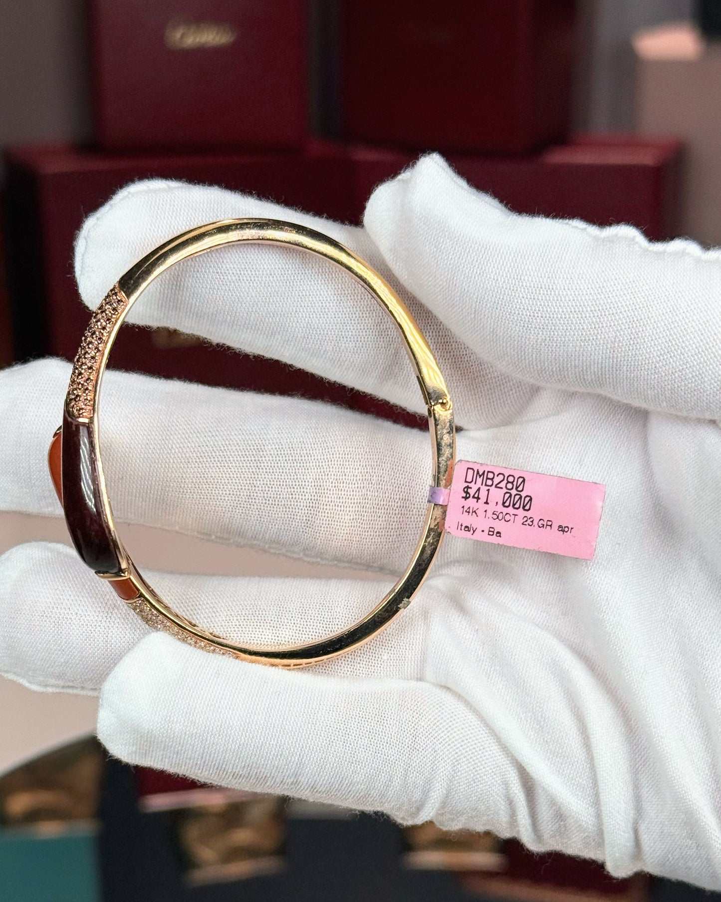 14k Yellow Gold Orange Open Bypass Bangle