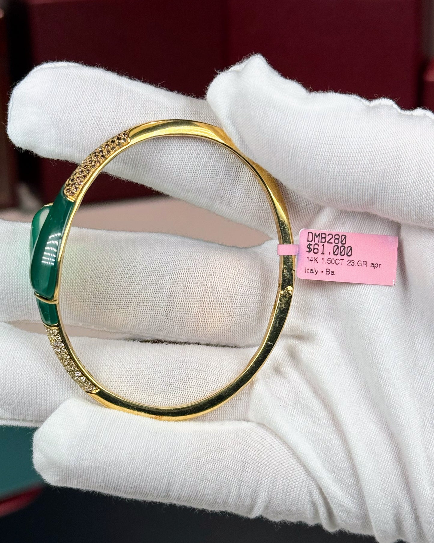 14k Yellow Gold Green Open Bypass Bangle