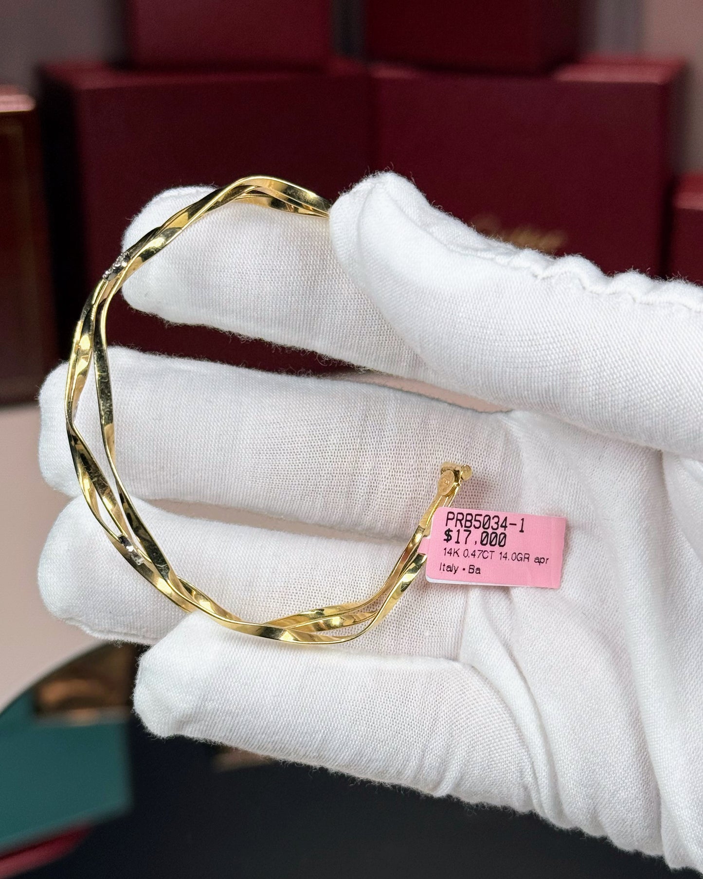 14k Yellow Gold Twist Open Bangle