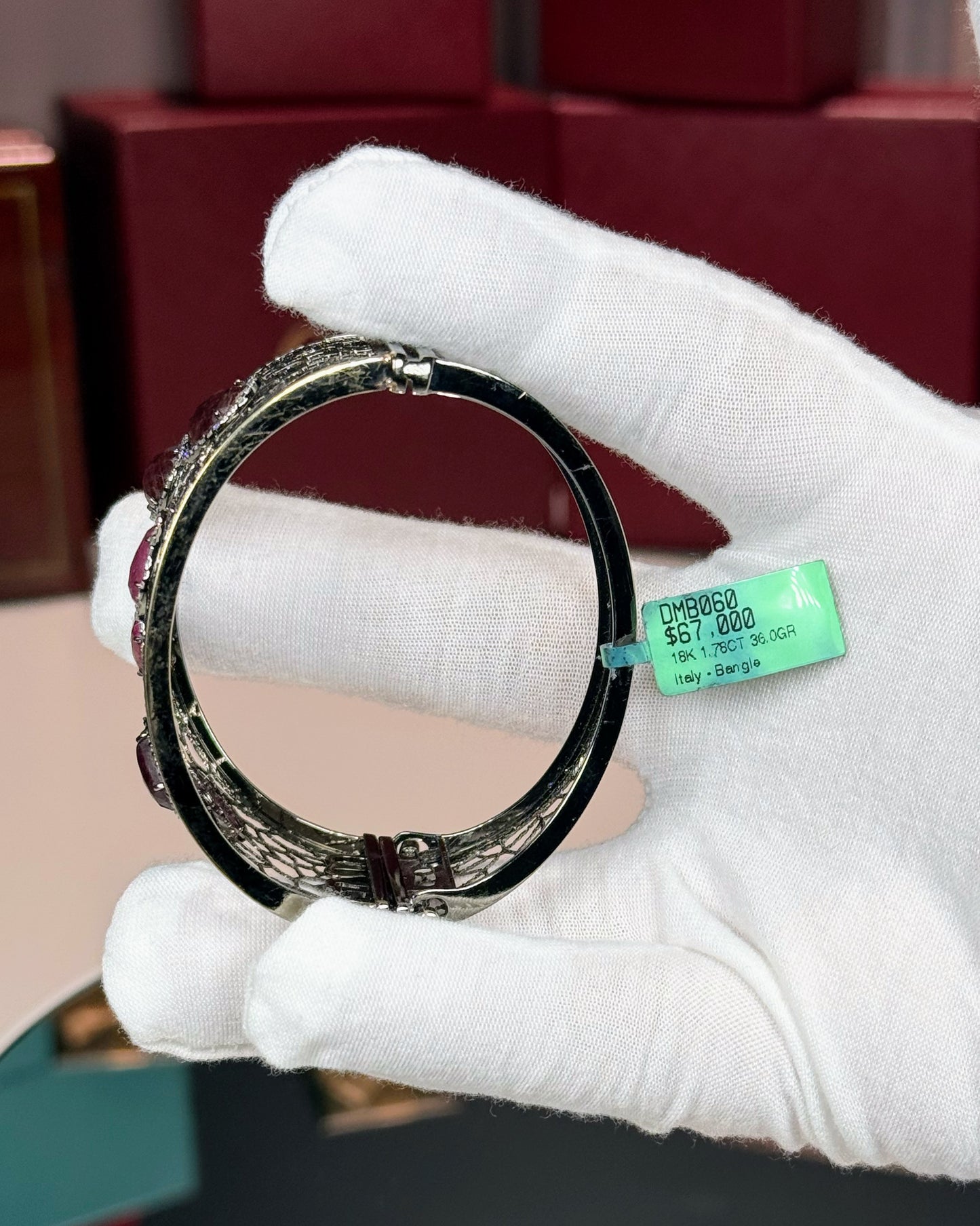 18k Black Gold Ruby and Diamond Bangle