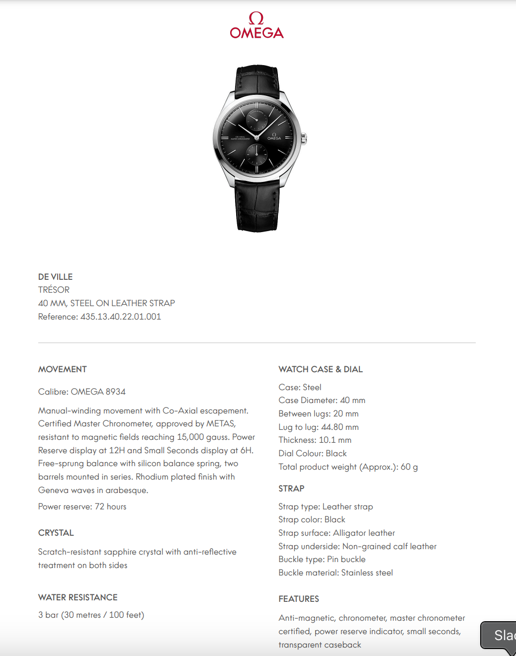 Omega De Ville Trésor Black Dial - 43513402201001