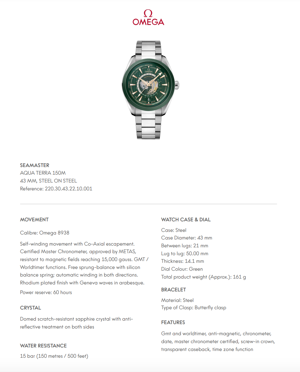 Omega Seamaster Aqua Terra 150M Green Dial - 22030432210001