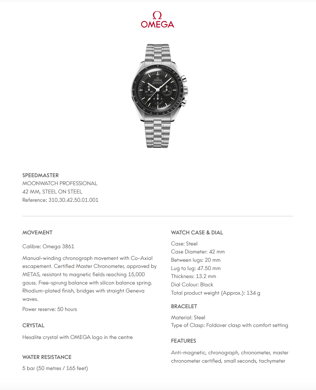 Omega Speedmaster Moonwatch Professional Black Dial - 31030425001001