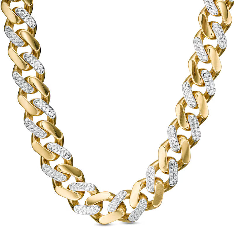 14k Gold Two Tone 11.3mm Diamond Cut Alternating Curb Chain Necklace