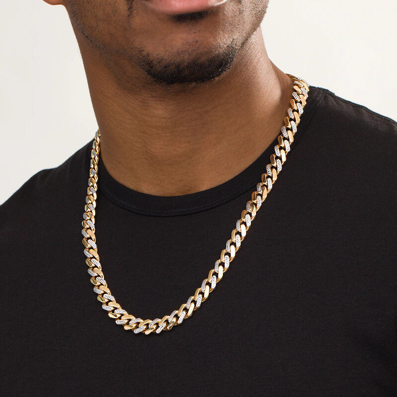 14k Gold Two Tone 11.3mm Diamond Cut Alternating Curb Chain Necklace