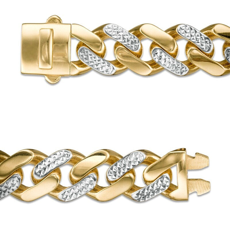 14k Gold Two Tone 11.3mm Diamond Cut Alternating Curb Chain Necklace