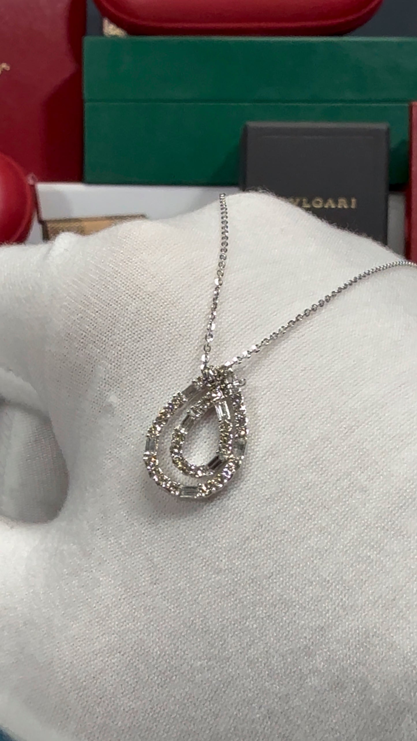 Concentric Teardrop Diamond Pendant 14k White Gold Necklace
