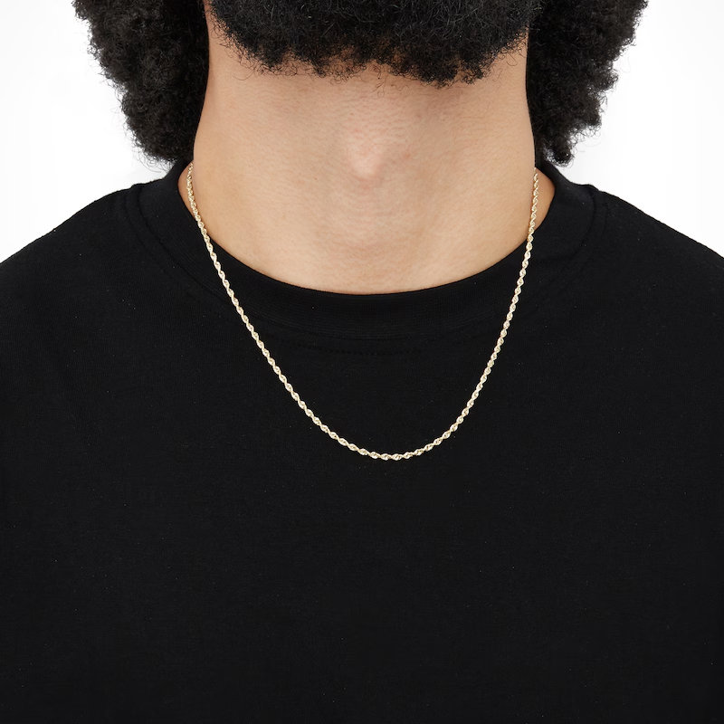 14k Gold 2.4mm Semi-Solid Round Rope Chain Necklace