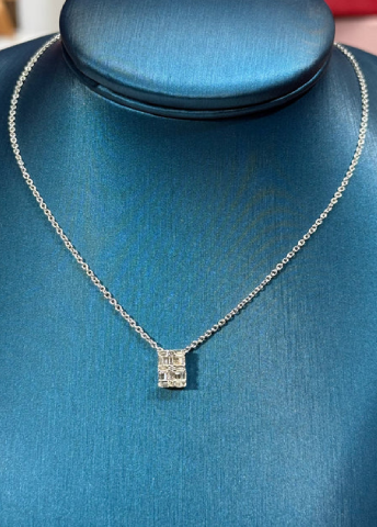 Baguette Diamond Pendant 14k White Gold Necklace