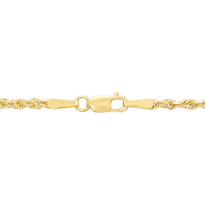 14k Gold 2.4mm Semi-Solid Round Rope Chain Necklace