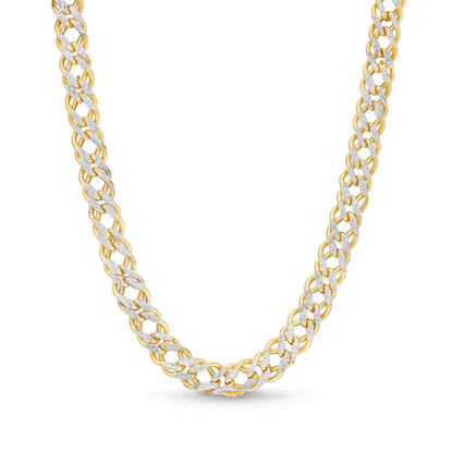 14k Two Tone 7mm Diamond-Cut Hollow Rhombus Chain Necklace