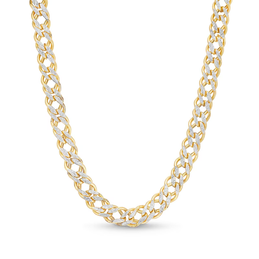 14k Two Tone 7mm Diamond-Cut Hollow Rhombus Chain Necklace