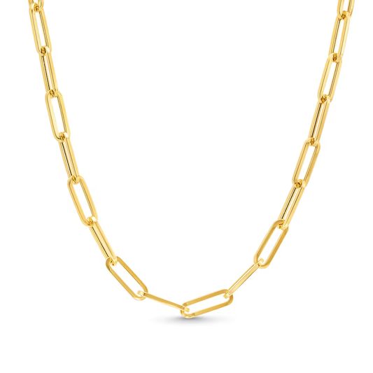 14k Gold 3.8mm Hollow Paper Clip Chain Necklace