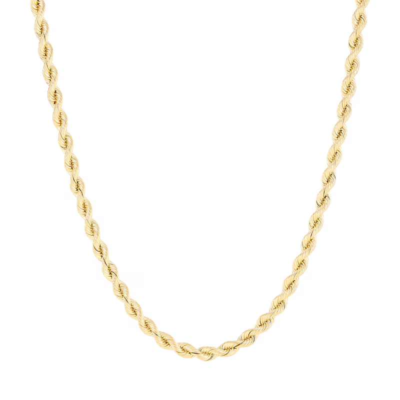 14k Gold 3.7mm Hollow Silk Rope Chain Necklace