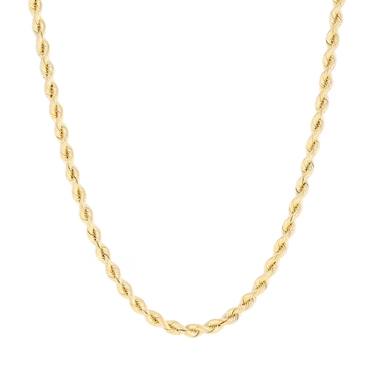 14k Gold 3.7mm Hollow Silk Rope Chain Necklace