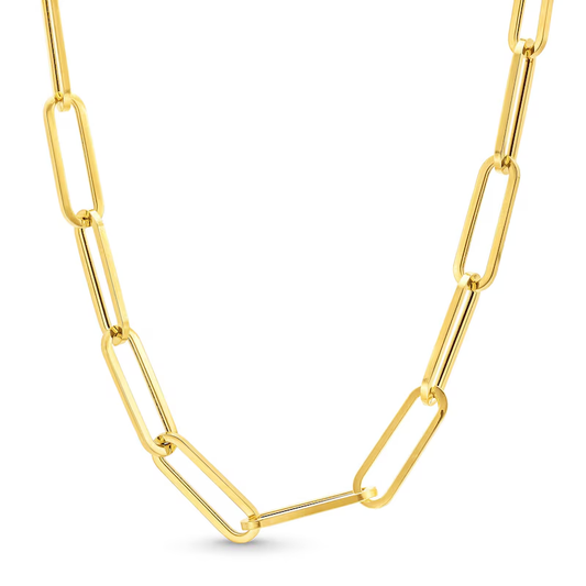 14k Gold 5.6mm Hollow Paper Clip Chain Necklace