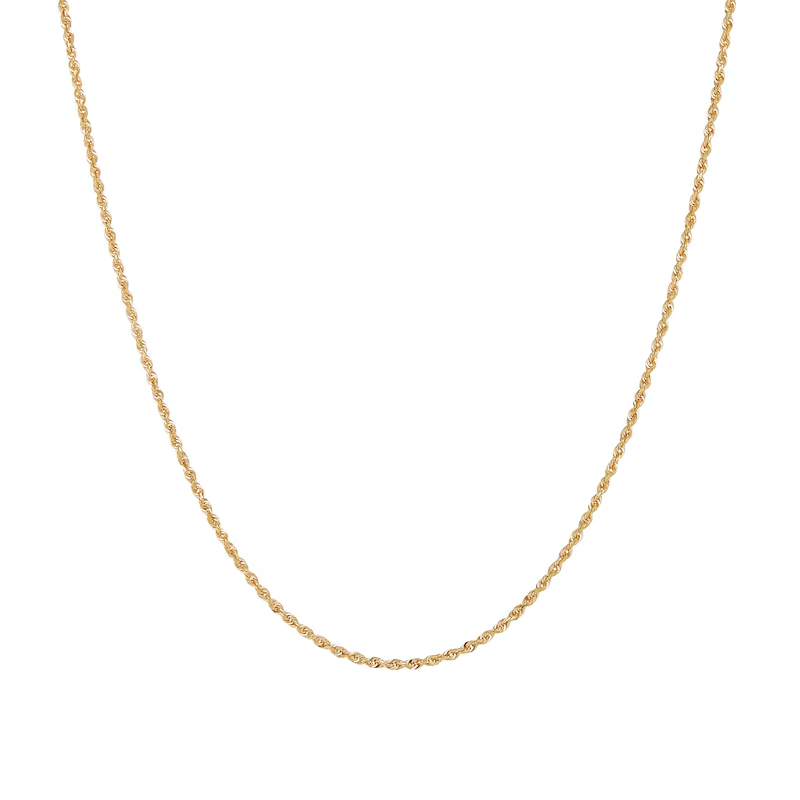 14k Gold 1.8 mm Diamond-Cut Round Hollow Rope Chain Necklace