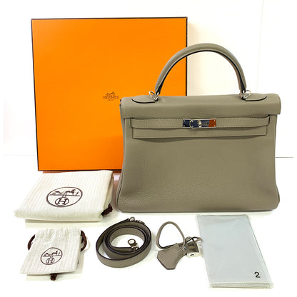 Hermes Kelly 32cm, Gray, Togo Leather, Paladium Hardware