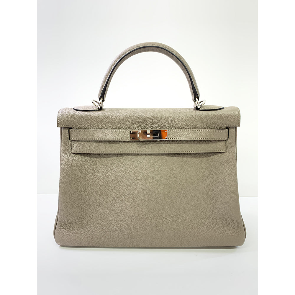 Hermes Kelly 32cm, Gray, Togo Leather, Paladium Hardware