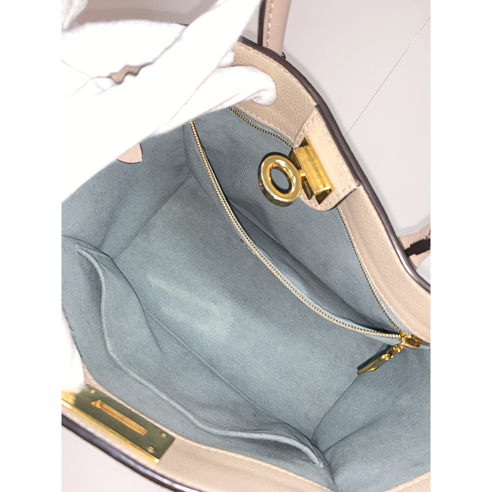 LOUIS VUITTON On My Side PM Tote Bag, Greige, Calf Leather, Gold Hardware