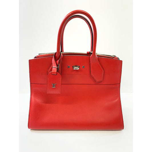 LOUIS VUITTON City Streamer MM, Red, Calf Leather, Silver Hardware