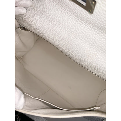 HERMES Kelly 32cm, White, Togo Leather, Palladium Hardware