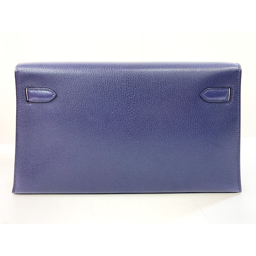 HERMES Kelly Cut 18cm, Dark Blue, Mysore Goatskin Leather, Gold Hardware