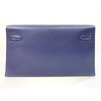 HERMES Kelly Cut 18cm, Dark Blue, Mysore Goatskin Leather, Gold Hardware