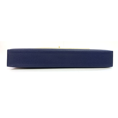 HERMES Kelly Cut 18cm, Dark Blue, Mysore Goatskin Leather, Gold Hardware