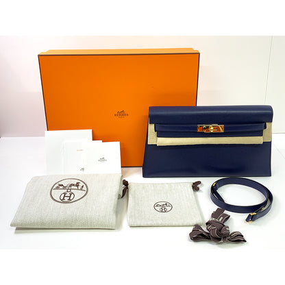 HERMES Kelly Cut 18cm, Dark Blue, Mysore Goatskin Leather, Gold Hardware