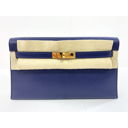 HERMES Kelly Cut 18cm, Dark Blue, Mysore Goatskin Leather, Gold Hardware
