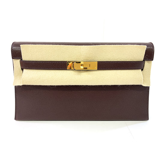 HERMES Kelly Cut 18cm, Rouge, Mysore Goatskin Leather, Gold Hardware