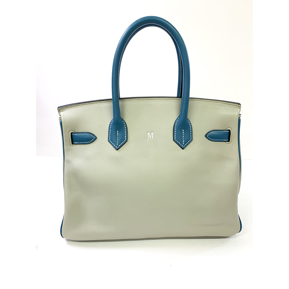 HERMES Birkin 30cm, light grey & blue, Swift Leather, Palladium Hardware