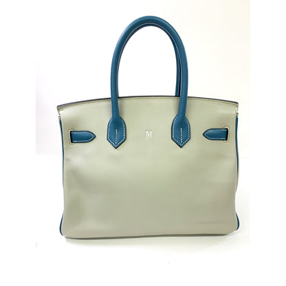 HERMES Birkin 30cm, light grey & blue, Swift Leather, Palladium Hardware