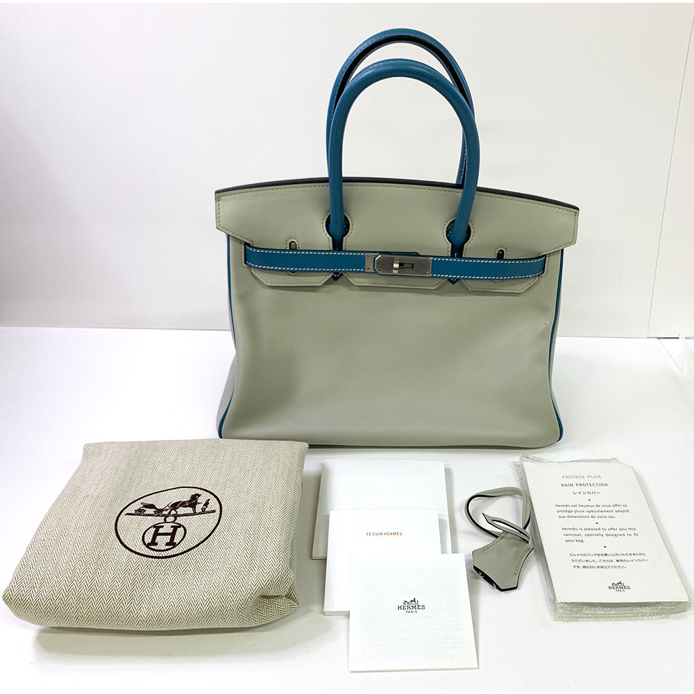 HERMES Birkin 30cm, light grey & blue, Swift Leather, Palladium Hardware