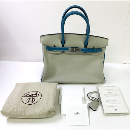 HERMES Birkin 30cm, light grey & blue, Swift Leather, Palladium Hardware