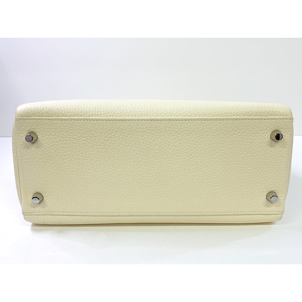 HERMES Kelly 28cm, White, Togo Leather, Paladium Hardware