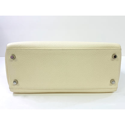 HERMES Kelly 28cm, White, Togo Leather, Paladium Hardware
