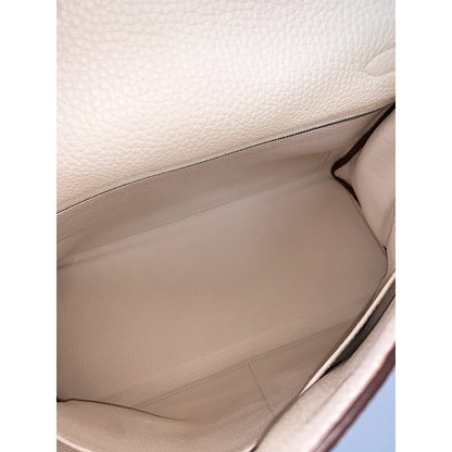 HERMES Kelly 28cm, White, Togo Leather, Paladium Hardware