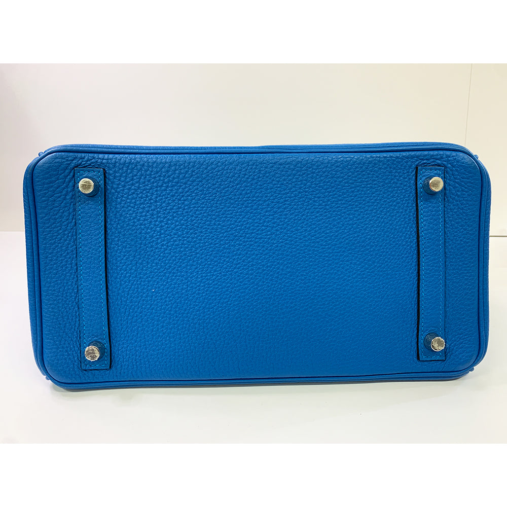 HERMES Birkin 30cm, Blue, Togo Leather, Palladium Hardware