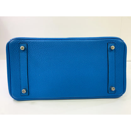 HERMES Birkin 30cm, Blue, Togo Leather, Palladium Hardware